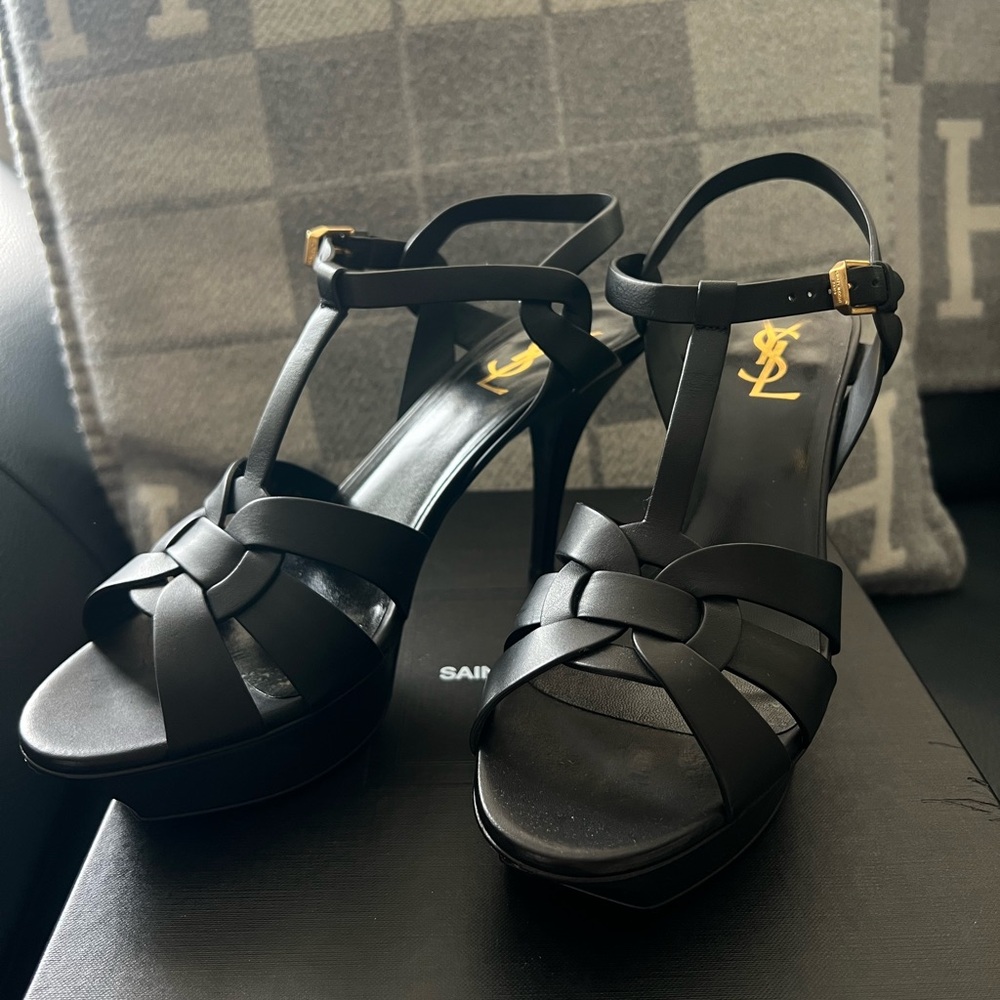 Saint Laurent Tribute leather platform sandal - Picture 4 of 4